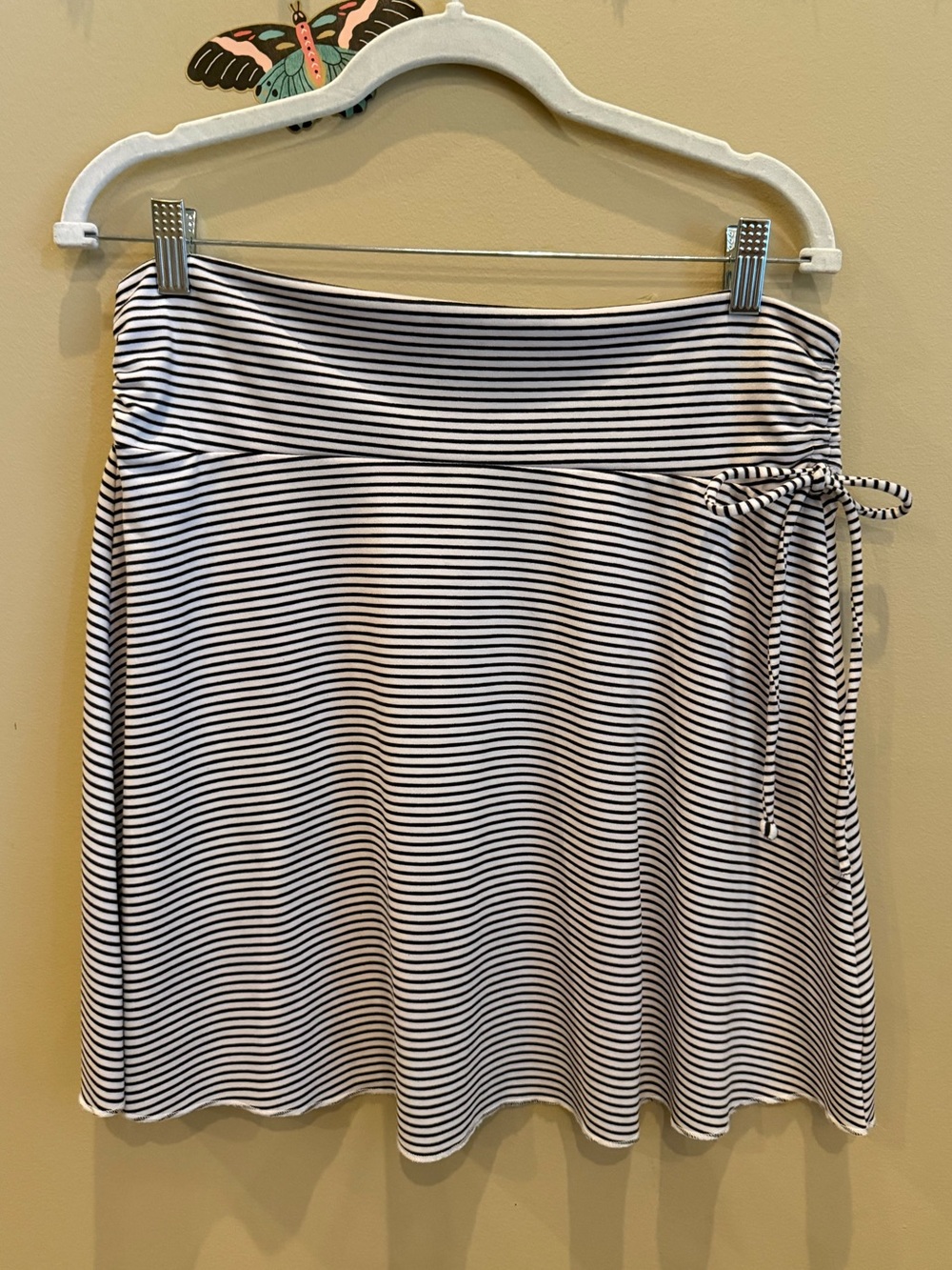 Soybu Black and White Striped Skater Skirt with Side Tie